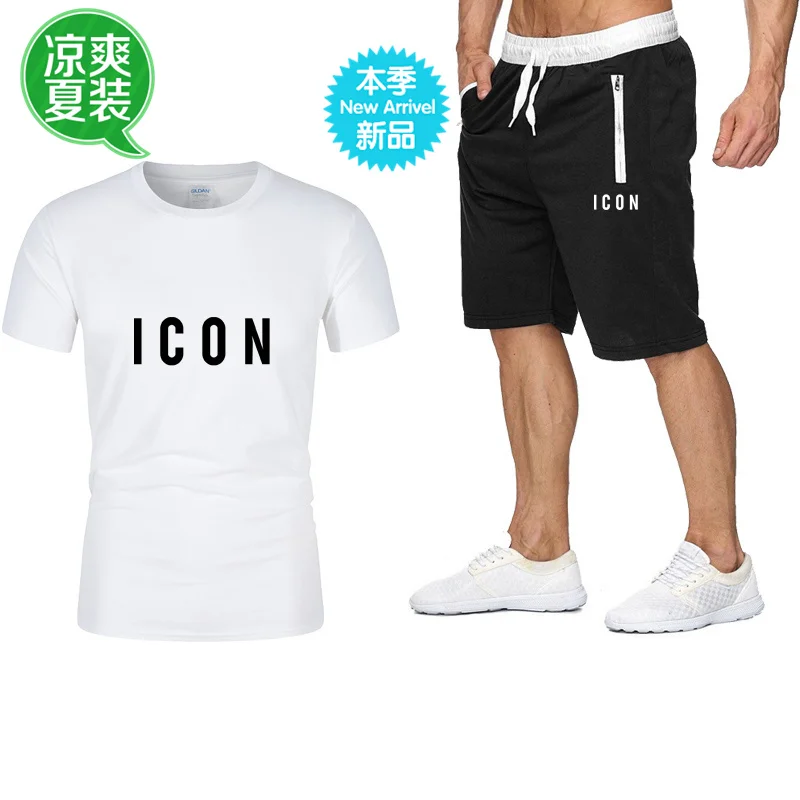 

New Men's Sportswear Summer Track Suit Printed T-Shirt Shorts Two-Piece Loose Large Size Casual Men's Clothing 2021