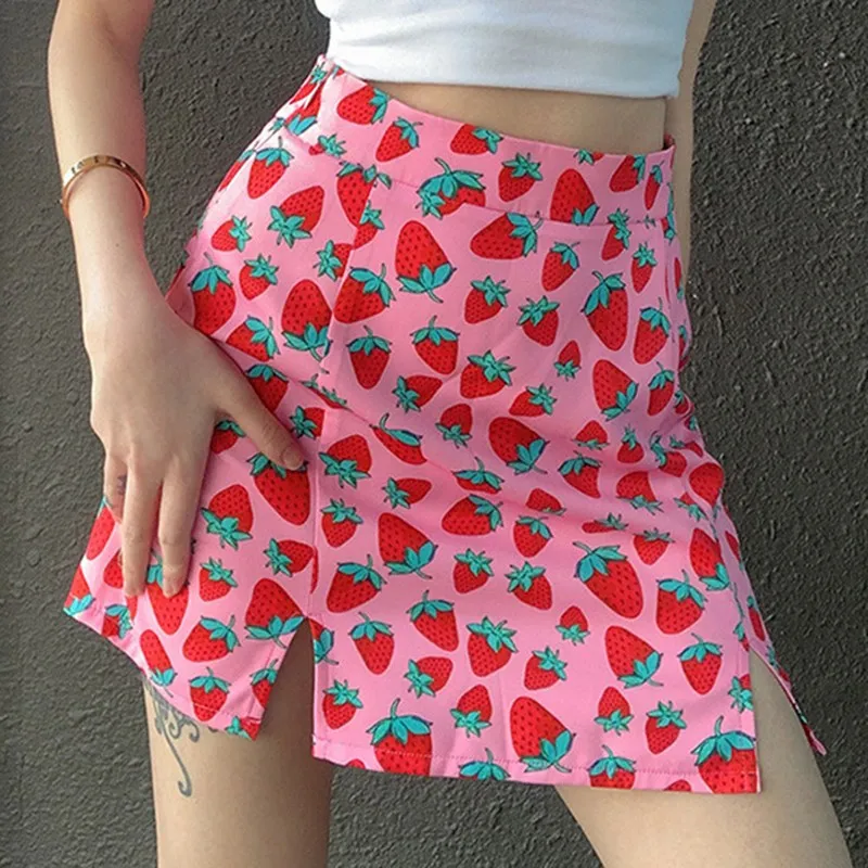 Mini Skirt Women Elegant Boho Skirts High Waist Bandage Summer Short Print Femme Korean Style Girls Pink Clothes | Женская одежда