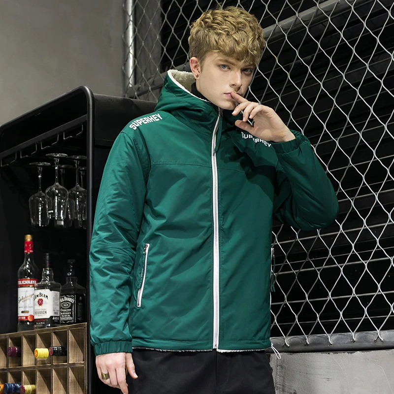 Men's Jacket Winter Jacket Coat Men White Autumn Men Coat New Trend Casual Hooded Sportswear Double-sided Lamb Fur Coat MWM099