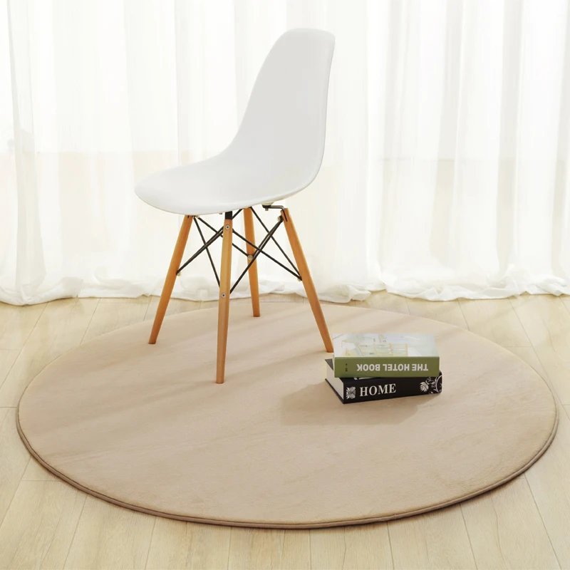 Толстый меховой круглый ковер в японском стиле однотонный фиолетовый зеленый