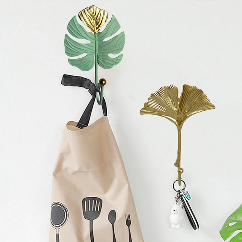 

New Wall Coat Rack Clothes Hanger Home Decoration Accessories Wall Hooks for Hanging Clothes Golden Leaves Home Storage Hook