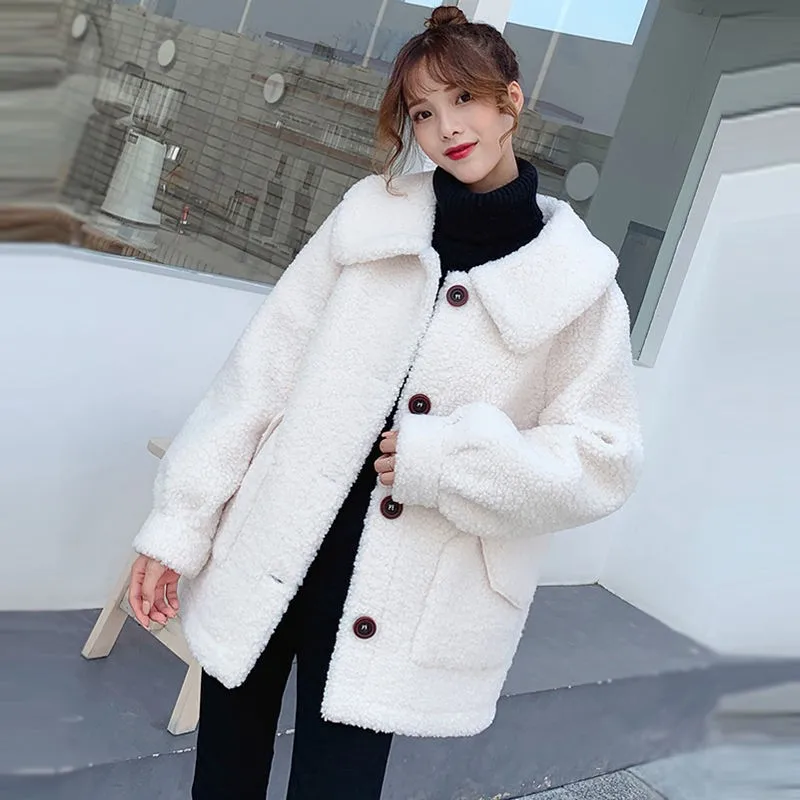 Женское пальто из искусственного меха осенне-зимнее плюшевое модная Корейская