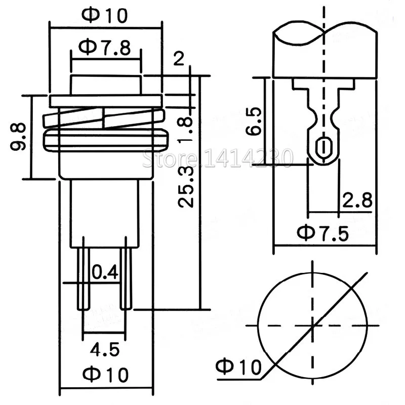 Зеленый переключатель дверного звонка Ds-316 без блокировки 10 мм сброса маленькая