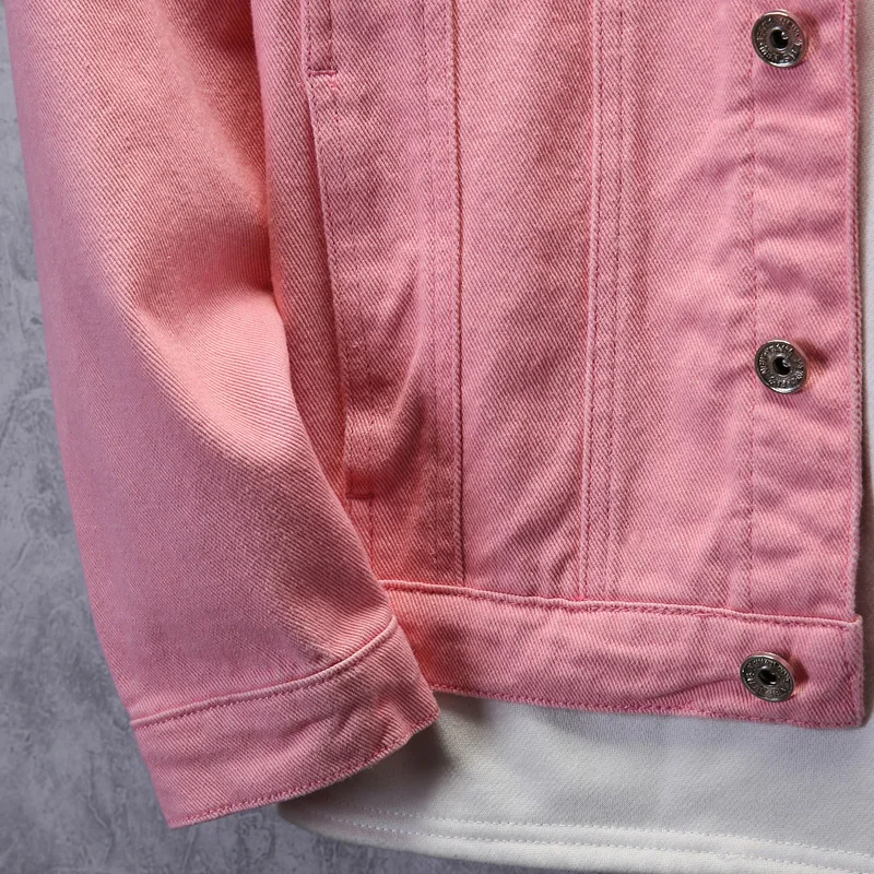 Top Quality Denim Jacket Men Solid White Black Pink Casual Outwear Coats Turn-Down Collar Single-breasted Cowboys Plus size 3XL | Мужская