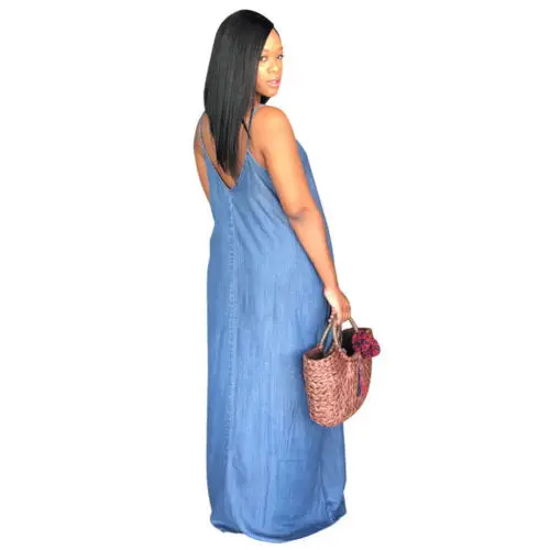 Новинка 2020 Женские Мешковатые джинсовые платья-Макси в стиле бохо с открытой