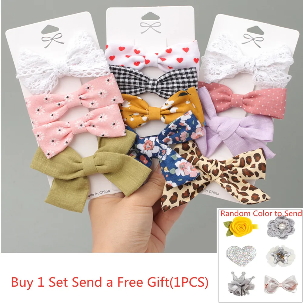 

2/3/4pcs Cotton Leopard Printed Hair Clips Cute Girls Flower Bowknots Boutique Barrettes Kids Hair Accessories Hairpins