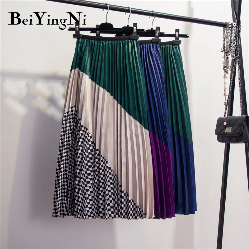 Beiyingni Cartoon Printed Skirt Women Summer Autumn High Street Pleated Midi Skirts Funny Casual European Chic Maxi Ladies | Женская