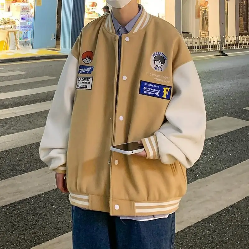 

Embroidered baseball jacket couple bomber jacket 2021 spring autumn retro Hong Kong style patchwork casual loose clothes trend