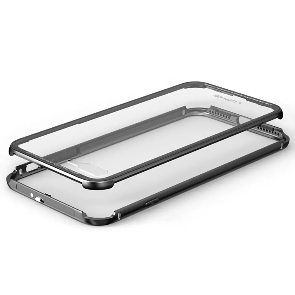 Metal Frame Phone Bumper Case With 9H Tempered Glass Back Cover Shockproof Protective For iPhone 8 plus |