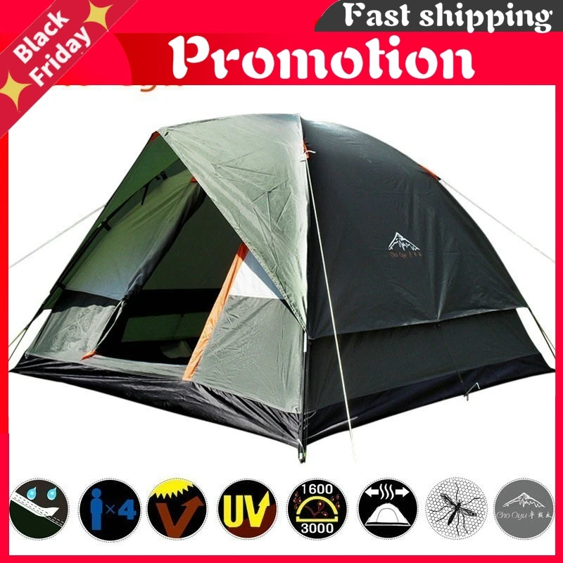 Verkaufen 3-4 Person Camping Zelt Dual Schicht Windschutz Wasserdichte Anti UV Tourist Zelte Für Angeln Wandern Strand Reise 3 Saison Zelt