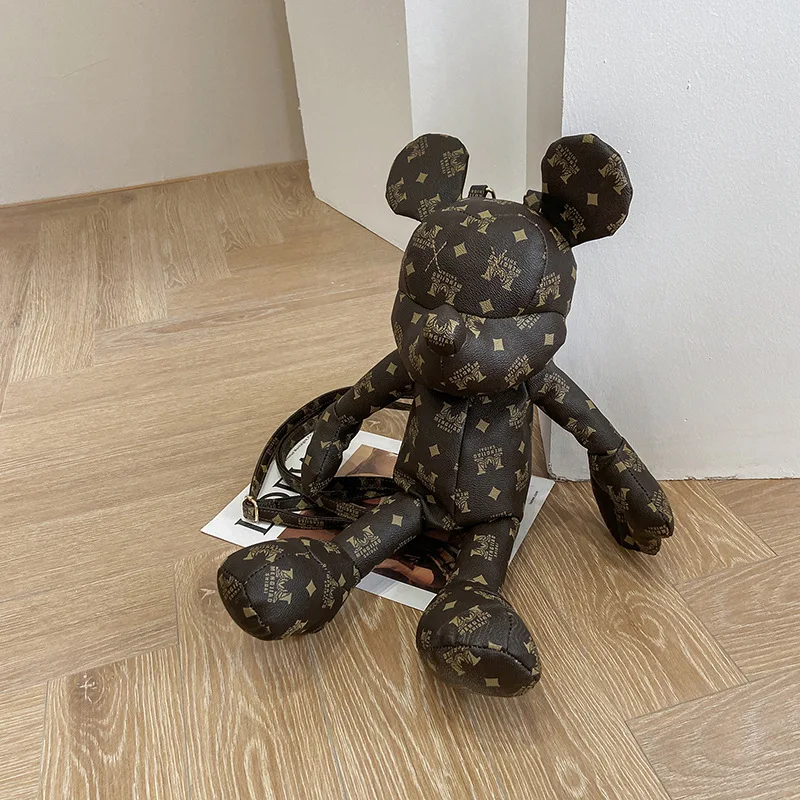 

2021 New 3D Bear Female Backpack Stylish PU Leather School Bags Girls Fashion Designer Backpacks Anime Women Shoulder Bag Gifts