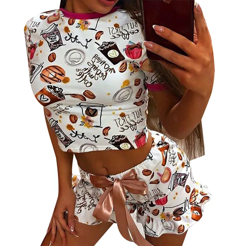 Женский Повседневный комплект из 2 предметов футболка с принтом укороченный топ