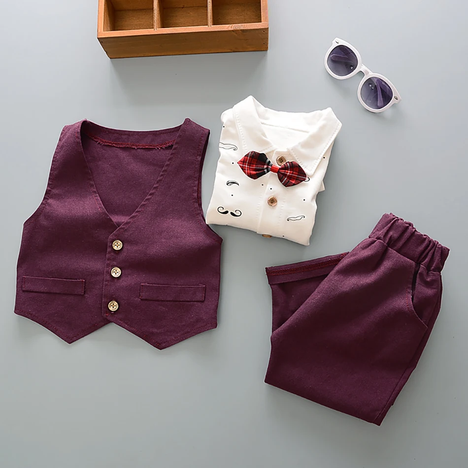 Children Clothing Spring Autumn Sets Long Tshirt with Sleeveless Vest Jacket Pants 3 Pieces Fashion Gentle For Toddler Boys |