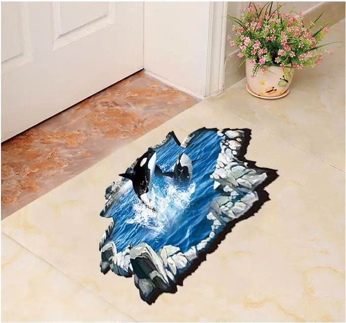 

New 3D wall sticker, floor decoration, dolphin floor sticker, bathroom floor sticker