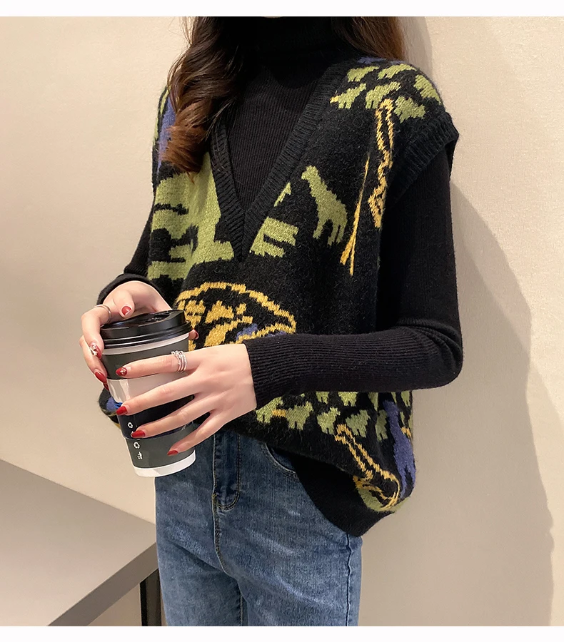 

Retro V-neck Sweater Vest Vest Spring And Autumn 2020 New Korean Loose Sleeveless Knitted Vest Female Tide