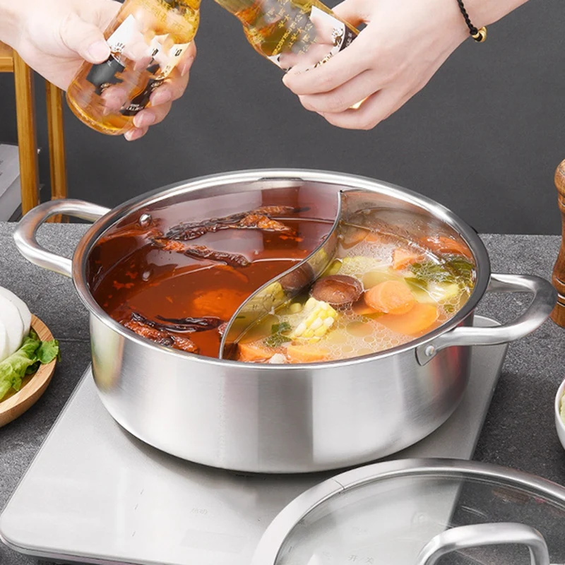 

Stainless Steel Mandarin Duck Hot Pot Thickened Two Flavor Hot Pot Pot Large Capacity Seafood Pot General Hot Pot 30cm