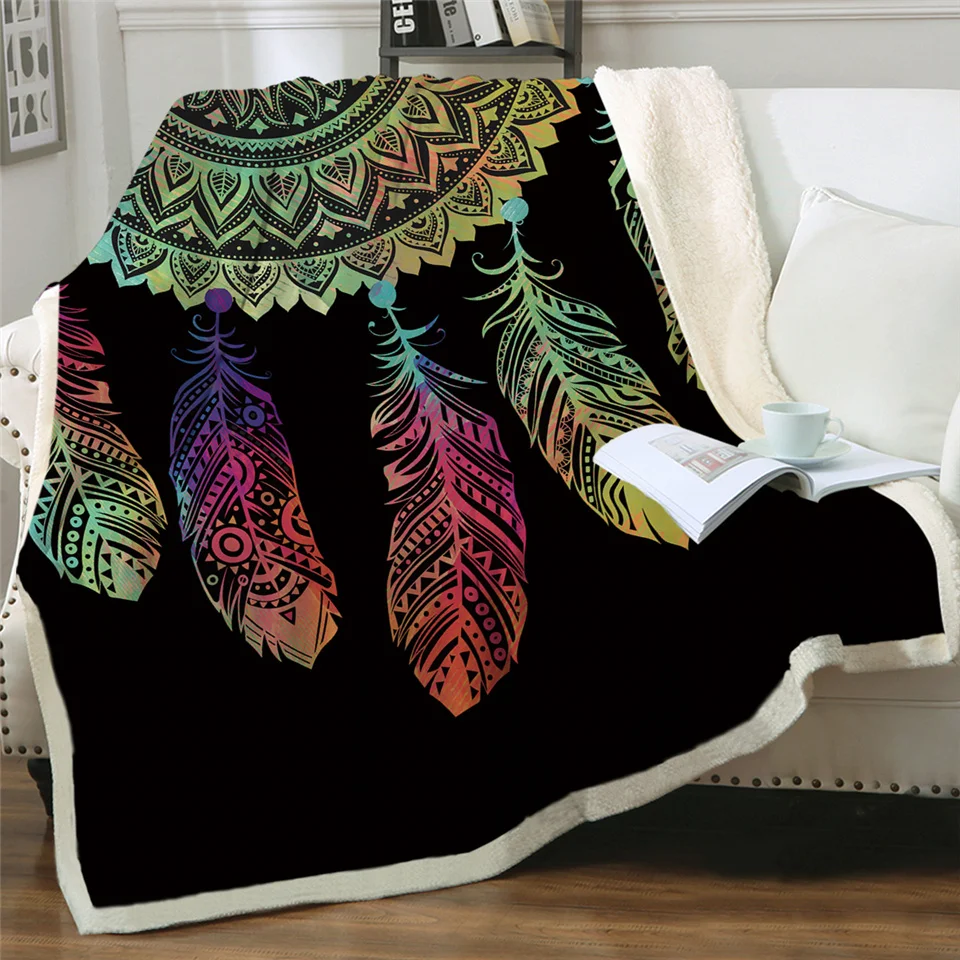 Постельные принадлежности Outlet Ловец снов шерпа пледы одеяло богемный Мандала Шерпа флис одеяло на кровать диван Красочные плед покрывало