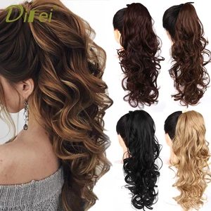 Длинные волнистые шиньоны DIFEI для конского хвоста, синтетические высокотемпературные волосы на шнурке, конский хвост для женщин, искусственные прически