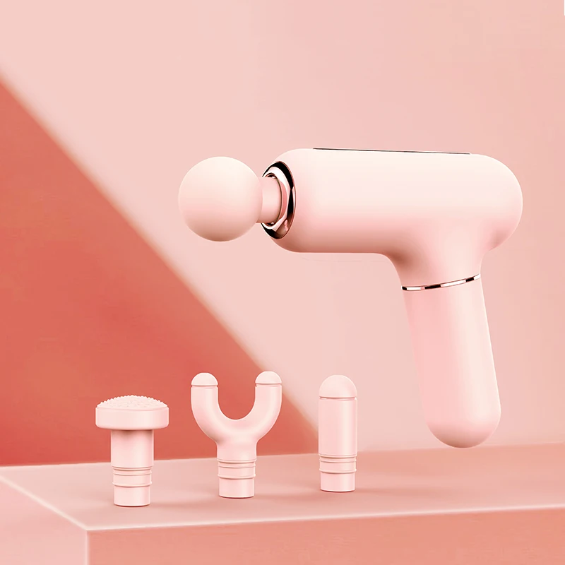 

4 Heads & 3 Speeds Mini USB Muscle Massage Gun Percussive Deep Tissue Massage Gun Girls Body Neck Pain Massager Fascia Gun