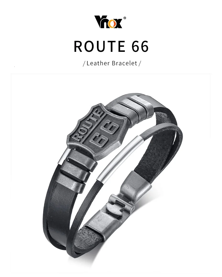 Vnox стильный Американский Route 66 мужской браслет из натуральной кожи многослойный браслет браслеты 8,07"