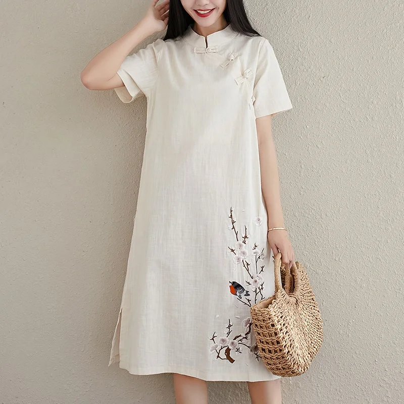 Ципао весна-лето 2019 традиционное китайское платье женское хлопковое льняное
