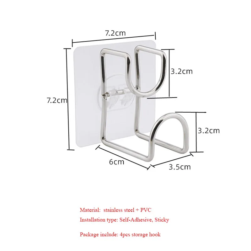 

New Design Wall Mounted Strong Adhesive Hook Door Sticky Hanger Stainless Steel Wall Hook Wash Basin Holder Kitchen Bathroom