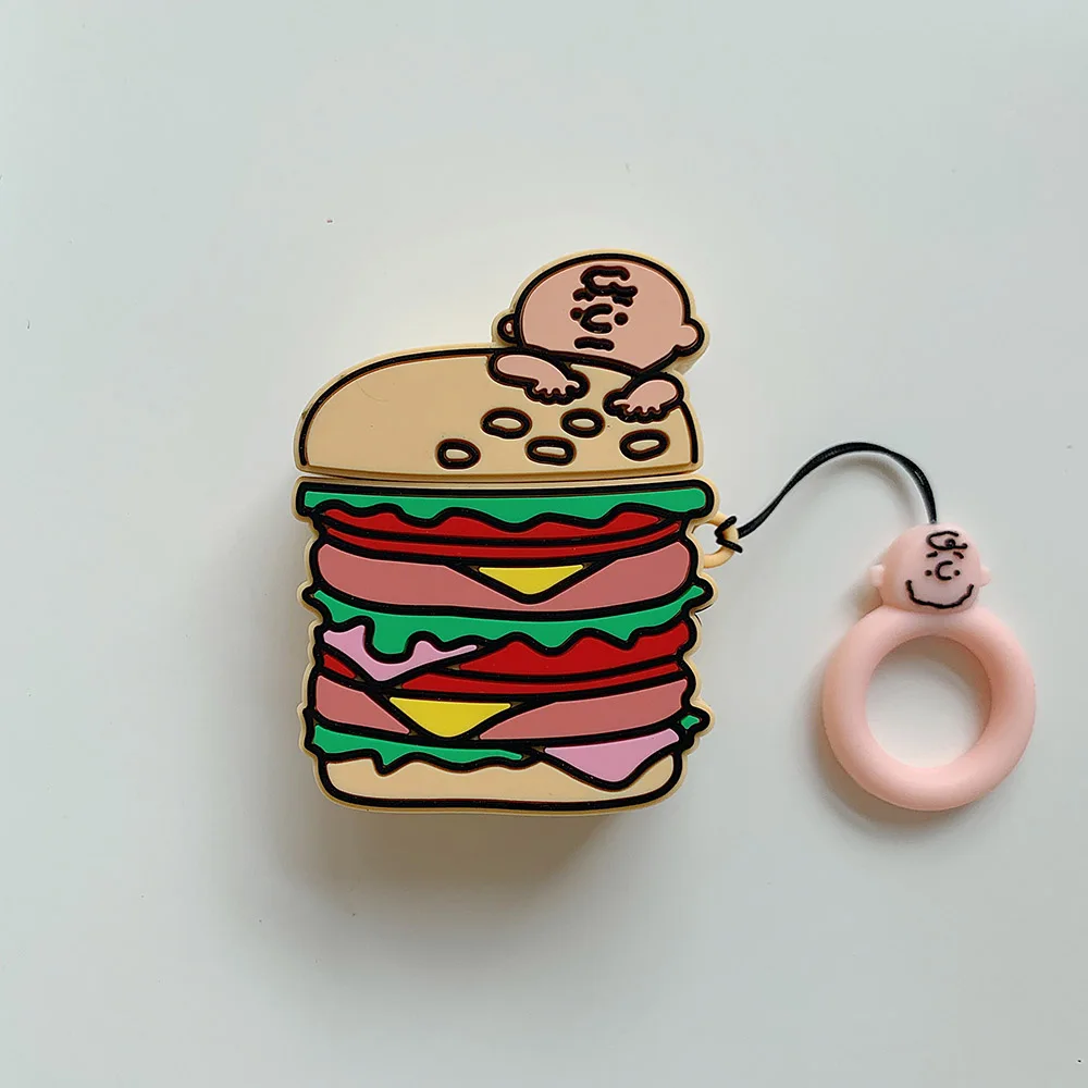 Hamburger Силиконовый чехол для наушников Apple AirPods с милым 3D изображением гамбургера Шарли пива Snoopy - Цвет: Hamburger