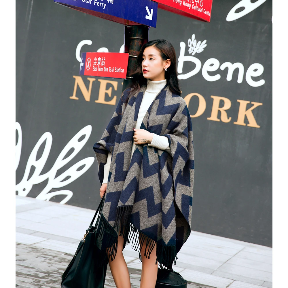 

Lengthened Cashmere Scarf of Women European and American Temperament Literature Art Blue Cape Women's Shawl Korean Fashion