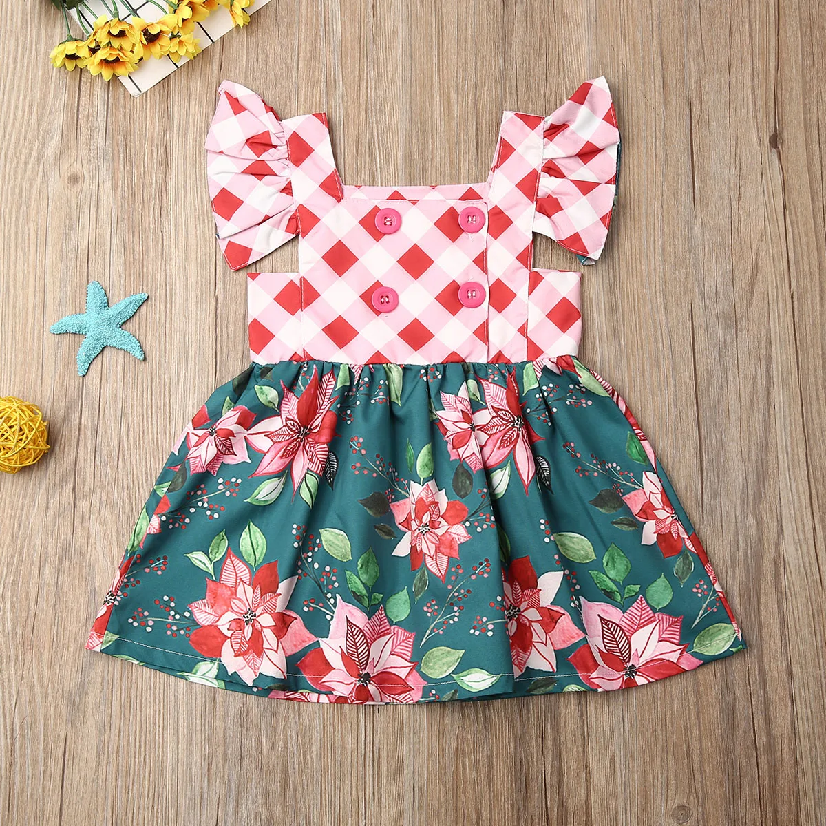Сладкий Дети для маленьких девочек 2019 летняя Рождественская одежда Цветочный