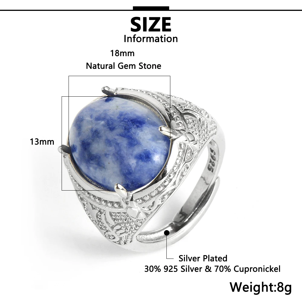 Кольцо с натуральным камнем голубой Агаты тигровый глаз Серебряная пластина