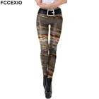 Женские леггинсы FCCEXIO с 3D принтом, эластичные женские повседневные Костюмы, Классические тонкие облегающие брюки