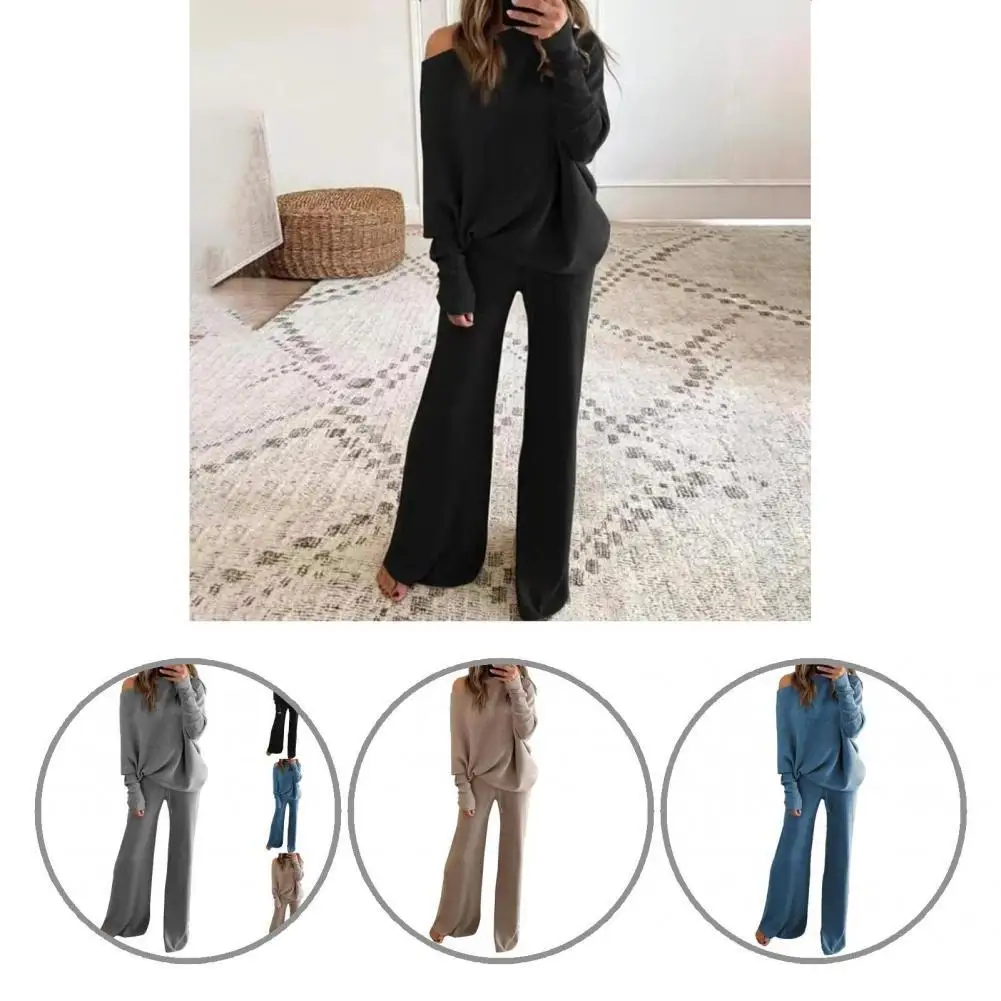 

1 Set Simple Women Outfit Loose Lady Pullover Pants Pure Color Top Rope Pulling Pants for Sports Women Top Pants Set