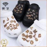 26pcs golden letters rhinestone croc charms designer diy shoes decaration badg pendant jibb for croc clogs kid girls women gifts