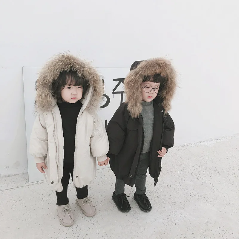 Новые зимние детские длинные парки в ковбойском стиле куртка на подкладке с большим кроличьим мехом и воротником для маленьких мальчиков и девочек детская верхняя одежда, джинсовое пальто От 2 до 10 лет