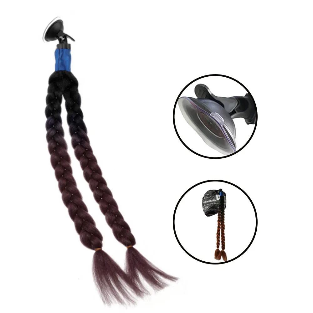 

11 colores 24 "moto gradiente rampa casco trenzas giro ventosa removible trenza doble cola de caballo fuera de carretera motocic