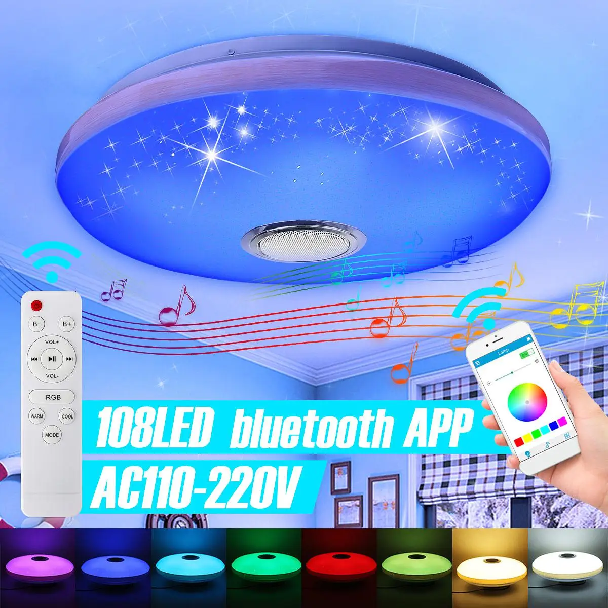 80 Вт светодиодный музыкальный потолочный светильник RGBW bluetooth динамик лампа 108 s