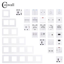 COSWALL E20 Series White PC Panel Wall Switch EU French Socket HDMI-compatible USB Type-C 18W Fast Charger TV RJ45 Module DIY