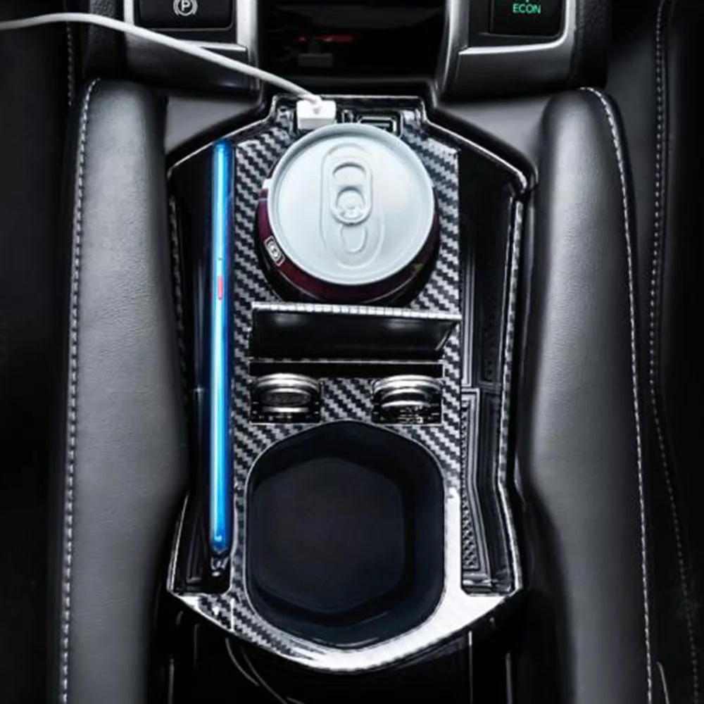 

With USB Storage Box Black Car Console Cover Interior ABS Carbon Fiber 1pcs