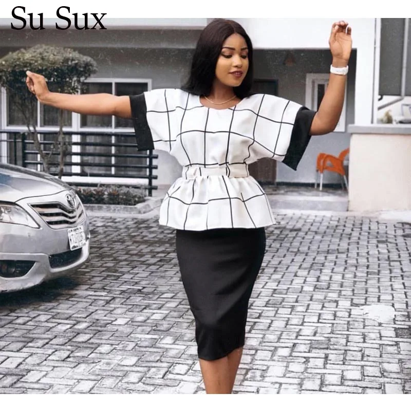 Женский офисный костюм женский комплект одежды клетчатый топ с круглым вырезом и