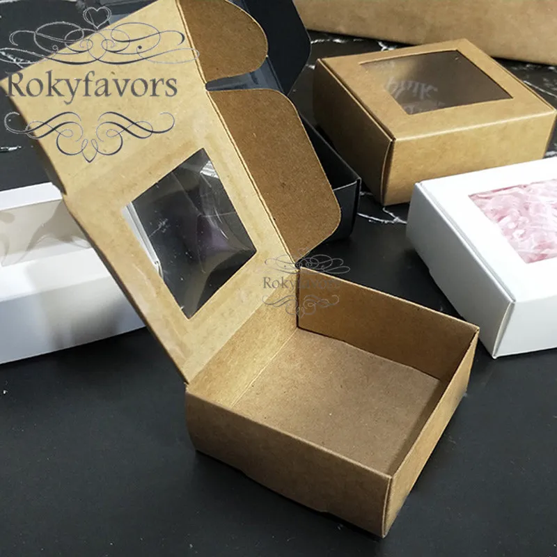 

50PCS Paper Box with PVC Window Favors Holder Doughnut Package Box Anniversary Party Gifts Event Reception Supplies