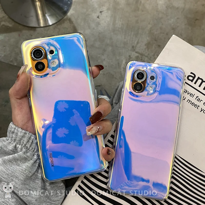 

Роскошный прозрачный чехол для телефона с лазерным градиентом для Xiaomi Mi 11 Lite Note 10 Lite 10T Pro A3 A2 Poco M3, Мягкая силиконовая задняя крышка