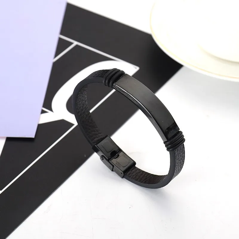Корейский черный кожаный браслет из нержавеющей стали для мужчин и женщин модный