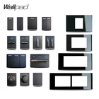 Переключатель DIY AU US 118*75 мм 153*75 мм 191*75 мм 1 2 3 комплект промежуточный переключатель с светодиодный Ной подсветкой черная панель из закаленного стекла