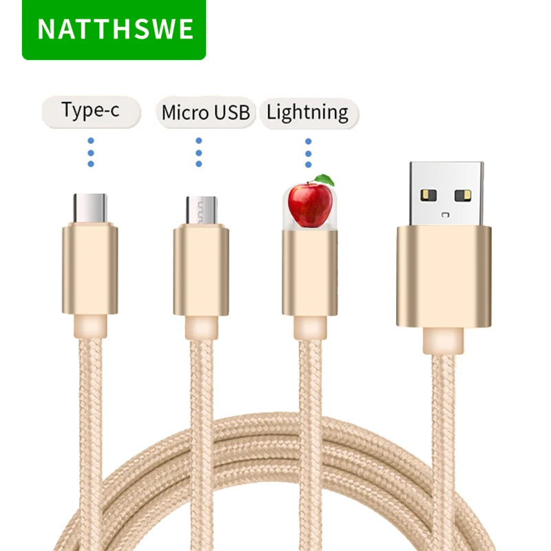 NATTHSWE 3 в 1 кабель для передачи данных Micro usb type-C кабель для быстрой зарядки для iPhone X 8 7 6 iPad samsung Android Phone
