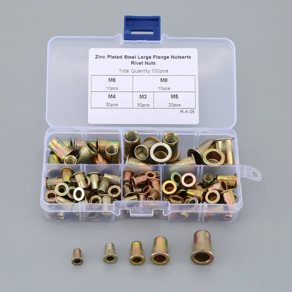 100 шт. оцинкованная сталь большой фланец заклёпки гайки вставка из нержавеющей
