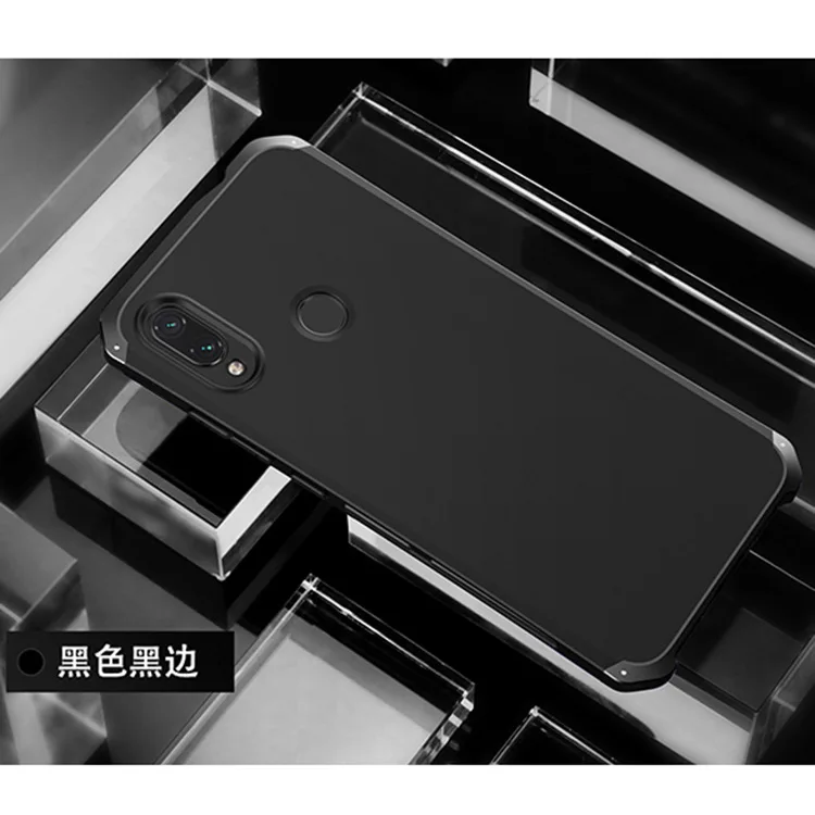 Текстурированная анти-осенняя Металлическая Рамка PC задняя пластина для Xiaomi Redmi note7 Pro Note7 алюминиевый сплав Мобильный бампер чехол с подарком - Цвет: Black  Black Side