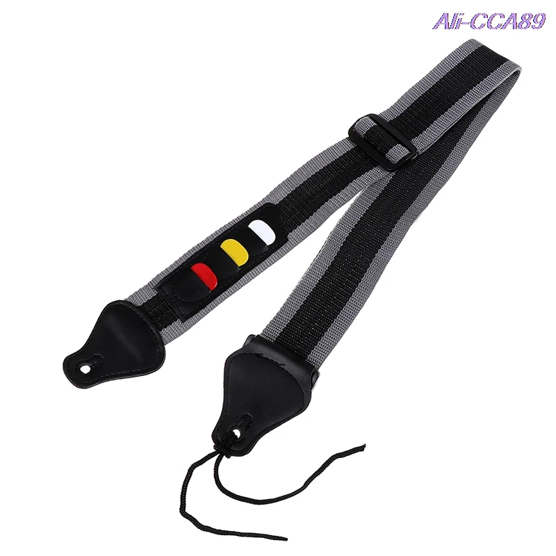 

High Quality Nylon Adjustable Acoustic Electric Soft Guitar Bass Strap With 3 Picks Youth Kids Gift