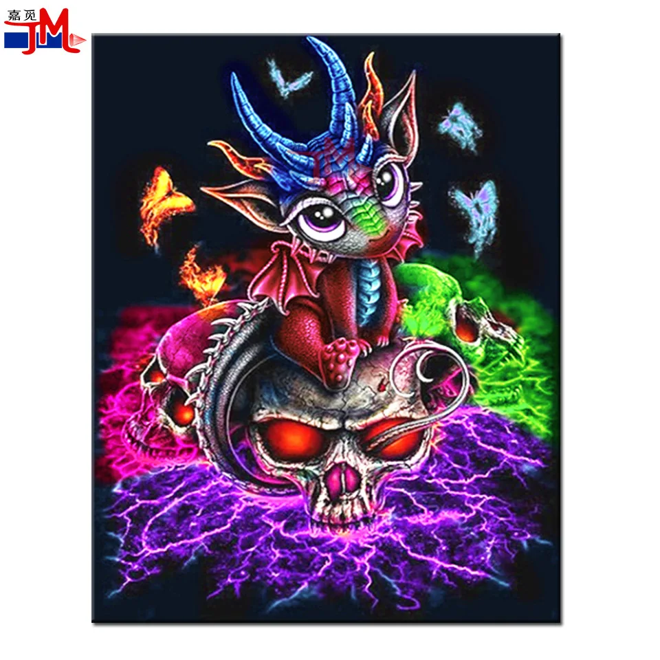 

5D DIY Colorful Dinosaur Full Drill Diamond Painting Kits Animal Dragon Diamonds Embroidery Skull Diamond Wall Art Fantasy Gift