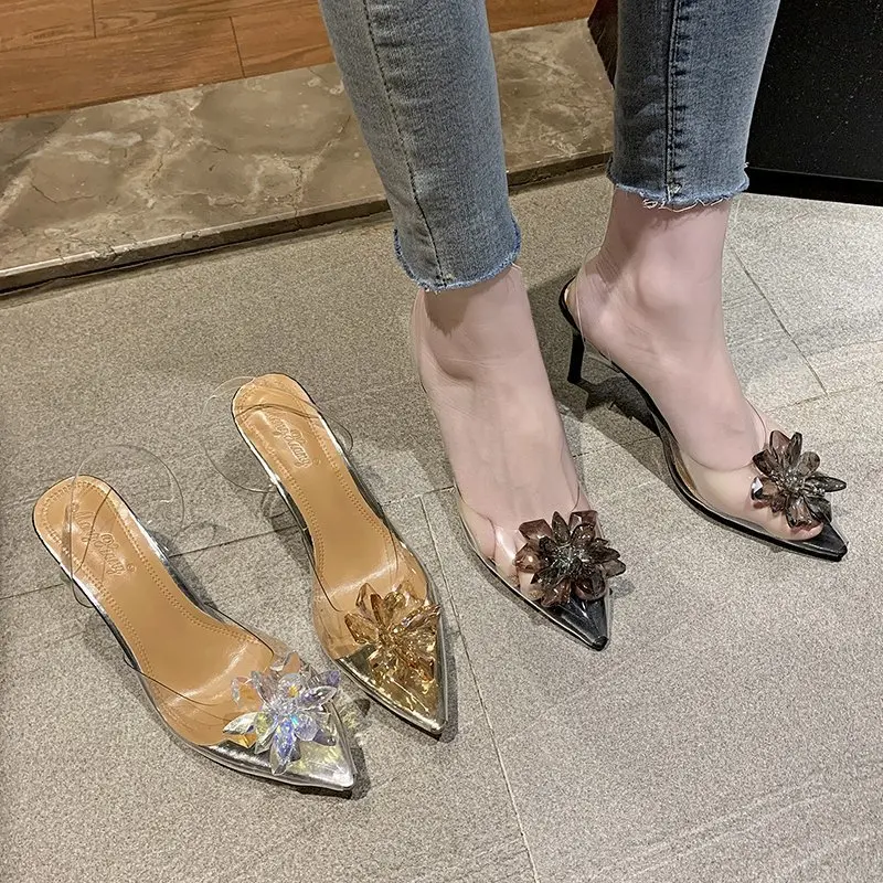 

XIXIYIPIN Fashion Summer Transparent PVC Crystal Bling Women's Sandals 7.5cm High Heels Woman Pumps 2021 Shoes 34-43 Plus Size