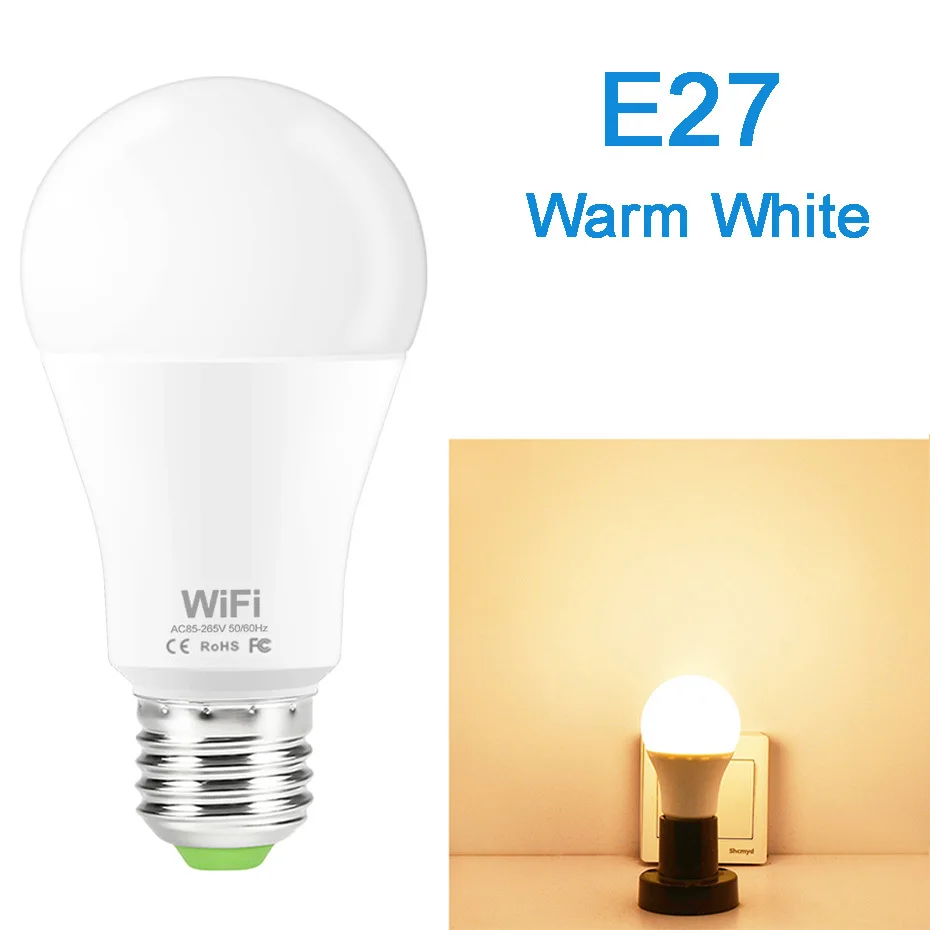 E27 Warm White С регулируемой яркостью 15 Вт E27 WiFi умный светильник лампы светодиодный светильник приложение работает Alexa Google Assistant голосовое Управление пробуждения умный светильник Ночной светильник - Испускаемый цвет: E27 Warm White